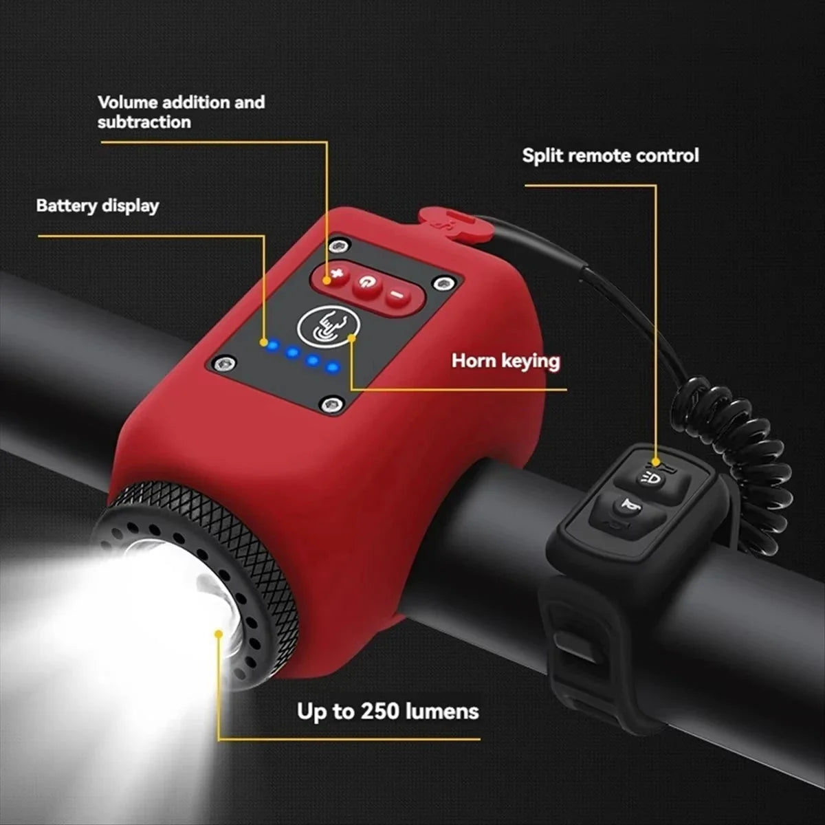 Bicycle Horn & Light Rechargeable Five Tones Four Modes