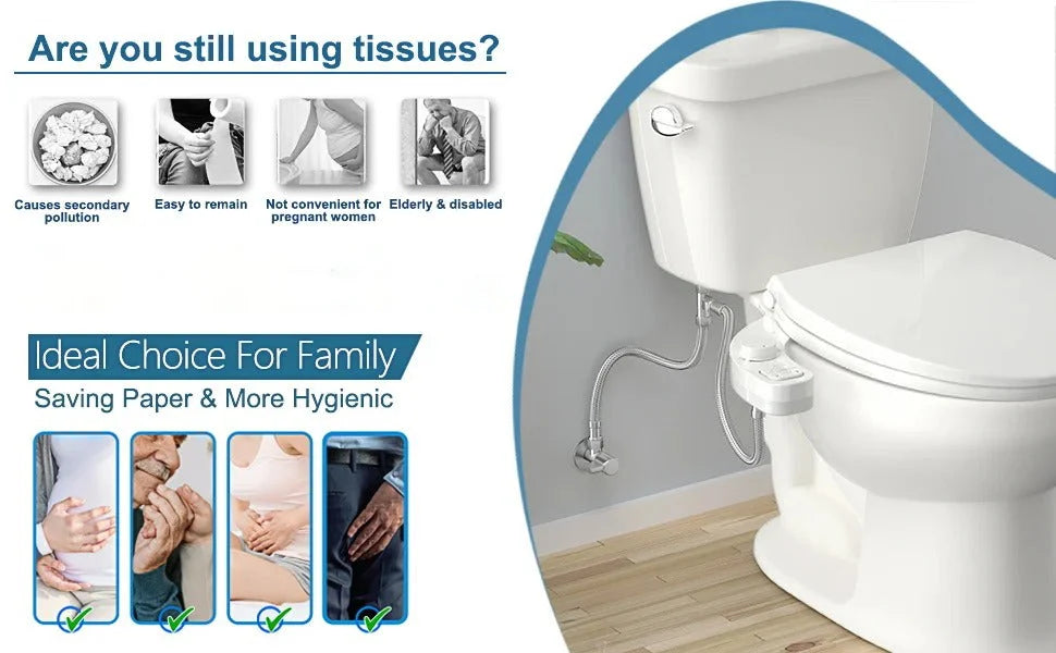 Bidet Attachment Dual Retractable Nozzles Adjustable Pressure Self-Cleaning