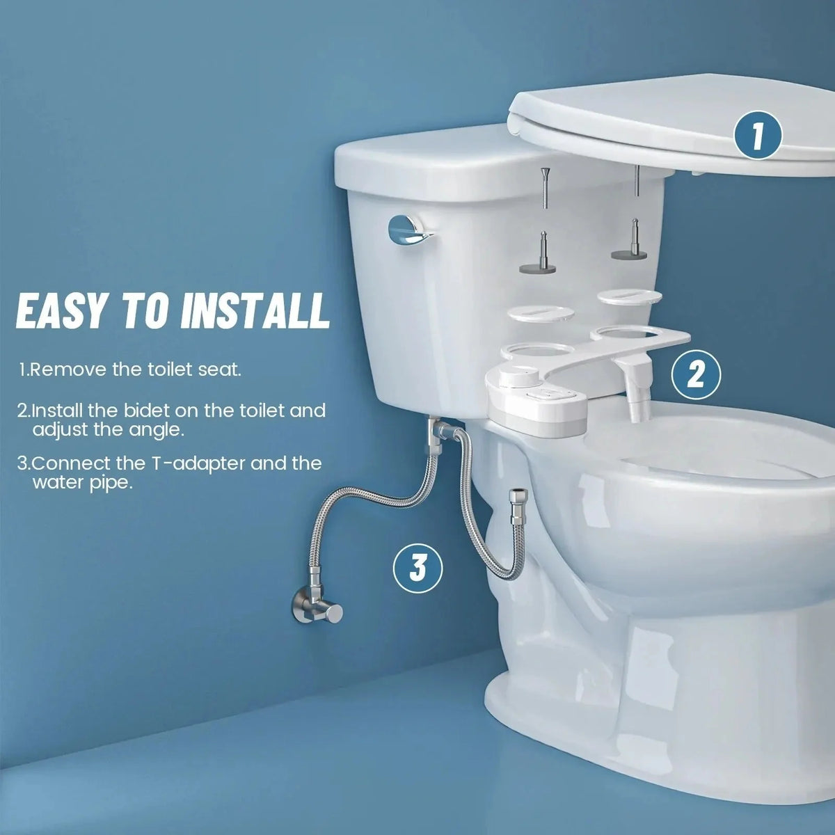 Bidet Attachment Dual Retractable Nozzles Adjustable Pressure Self-Cleaning