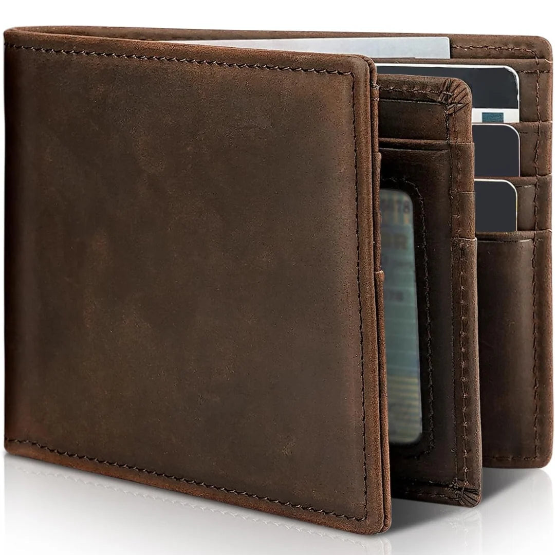 Bifold Wallet Natural Leather RFID-Blocking 13 Card Slots