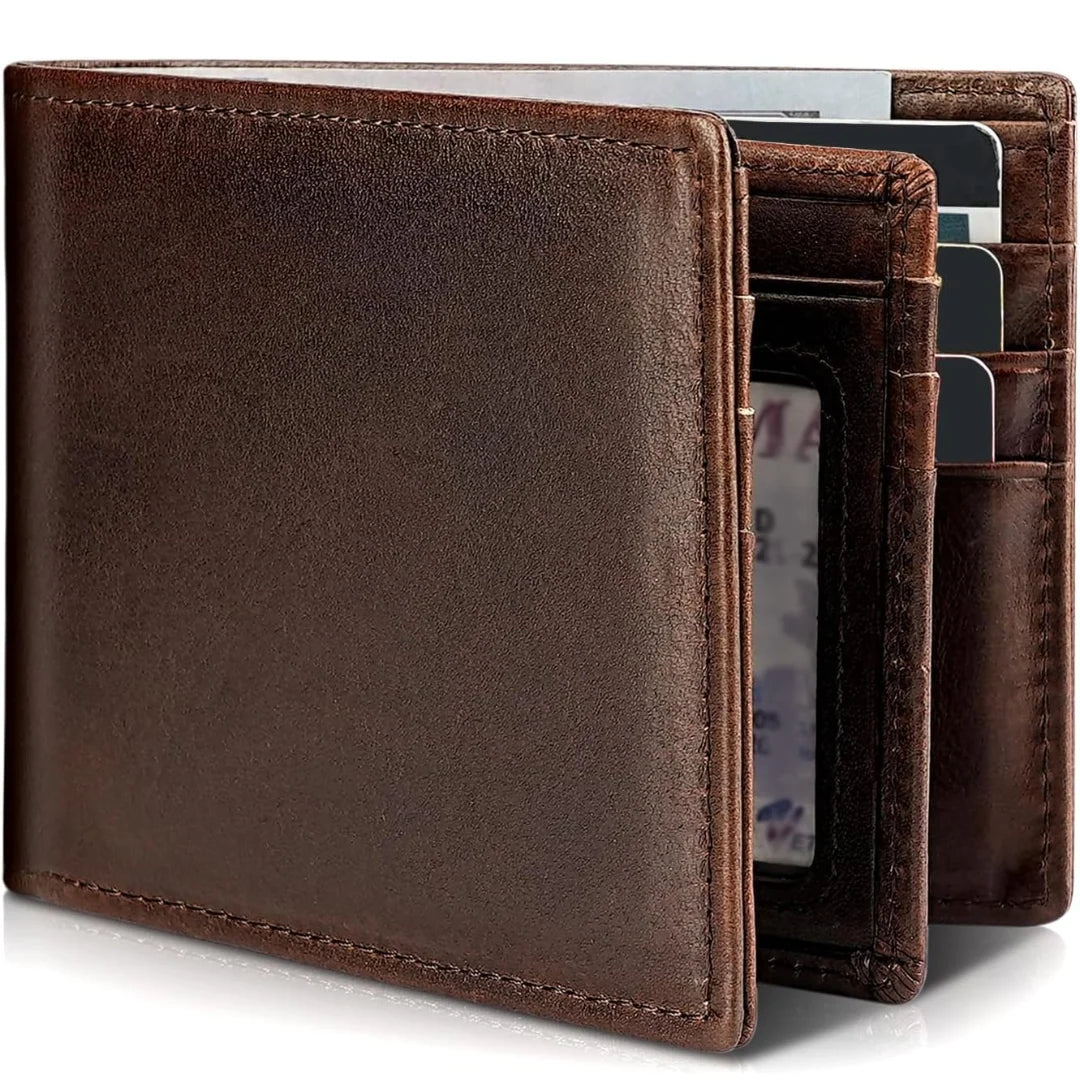 Bifold Wallet Natural Leather RFID-Blocking 13 Card Slots