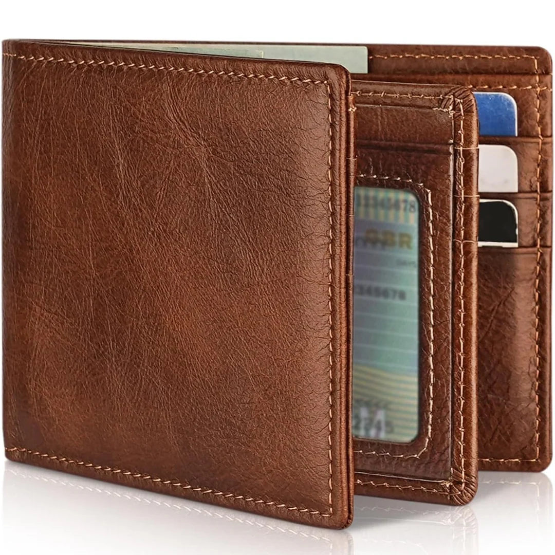 Bifold Wallet Natural Leather RFID-Blocking 13 Card Slots
