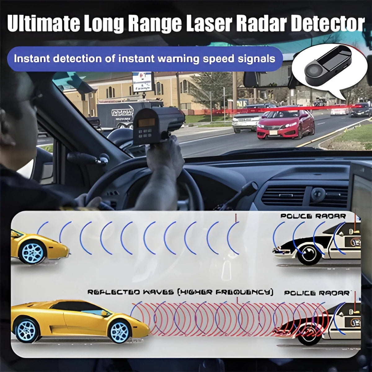 Bike Laser Radar Detector Solar-Powered & LED Visibility
