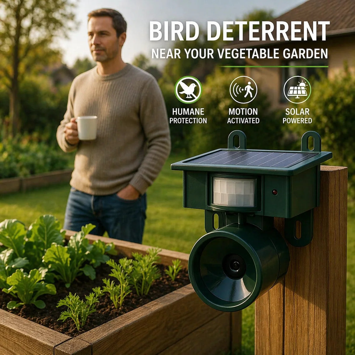 Bird Deterrent Motion-Activated Solar-Powered Weather-Resistant