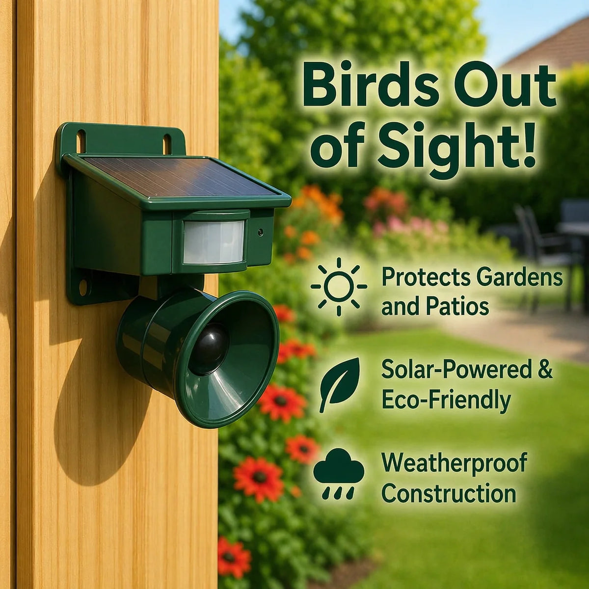 Bird Deterrent Motion-Activated Solar-Powered Weather-Resistant