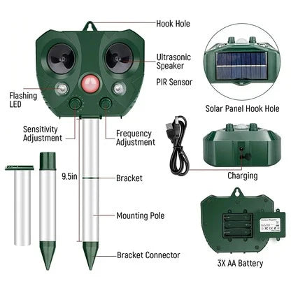 Bird Repeller Solar-Powered Ultrasonic Flashing Light