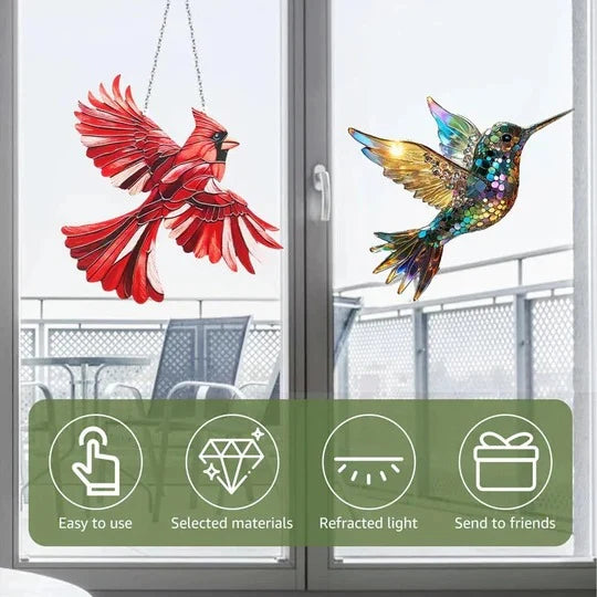 Bird Suncatcher Multicolor Reflective Design With Hanging Chain