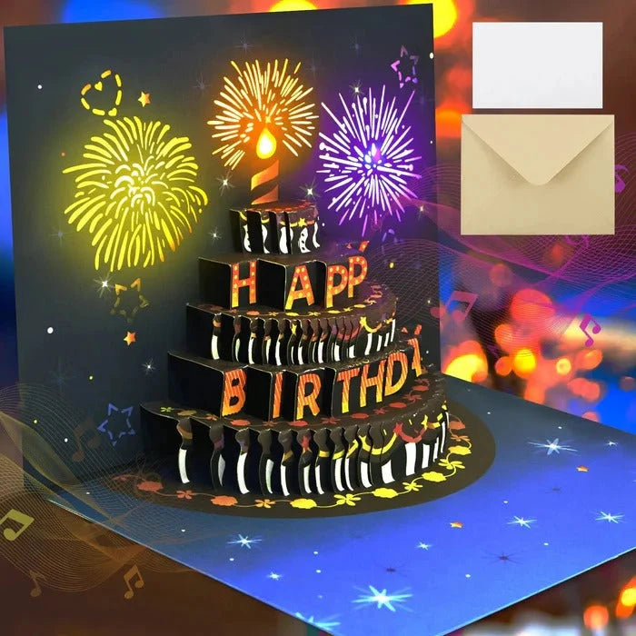 Birthday Greeting Card 3D Pop-Up Cake LED Lights & Music