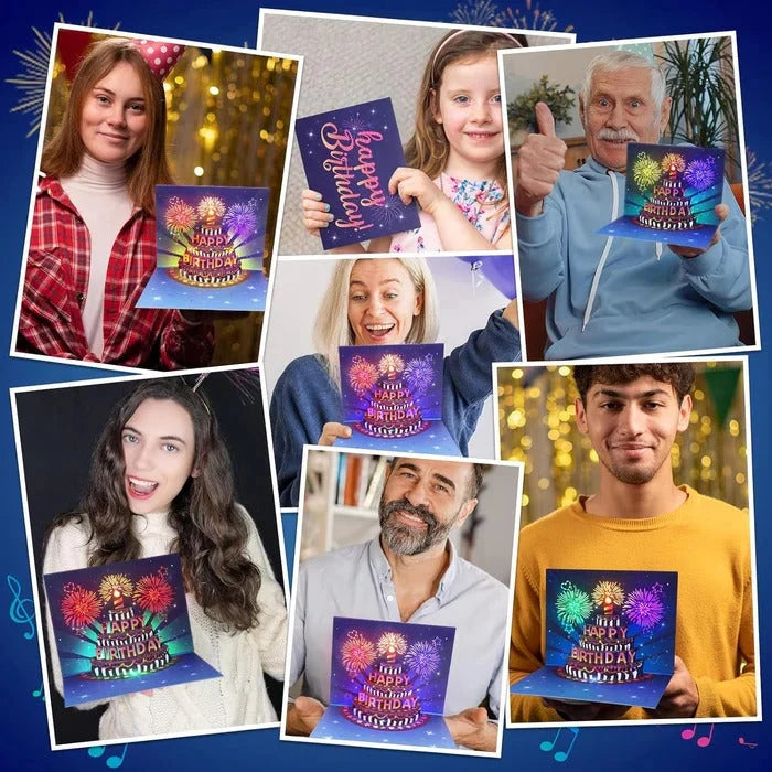 Birthday Greeting Card 3D Pop-Up Cake LED Lights & Music
