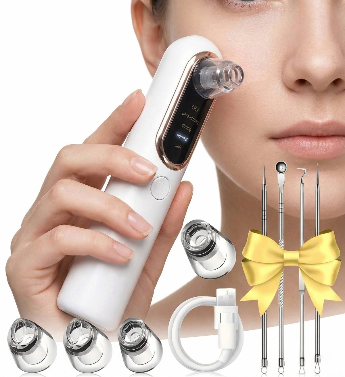 Blackhead Remover Adjustable Suction LCD Display 5 Interchangeable Heads
