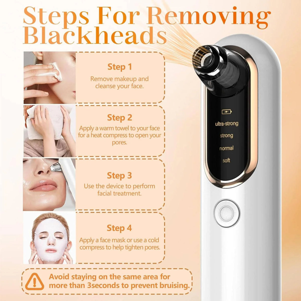 Blackhead Remover Adjustable Suction LCD Display 5 Interchangeable Heads