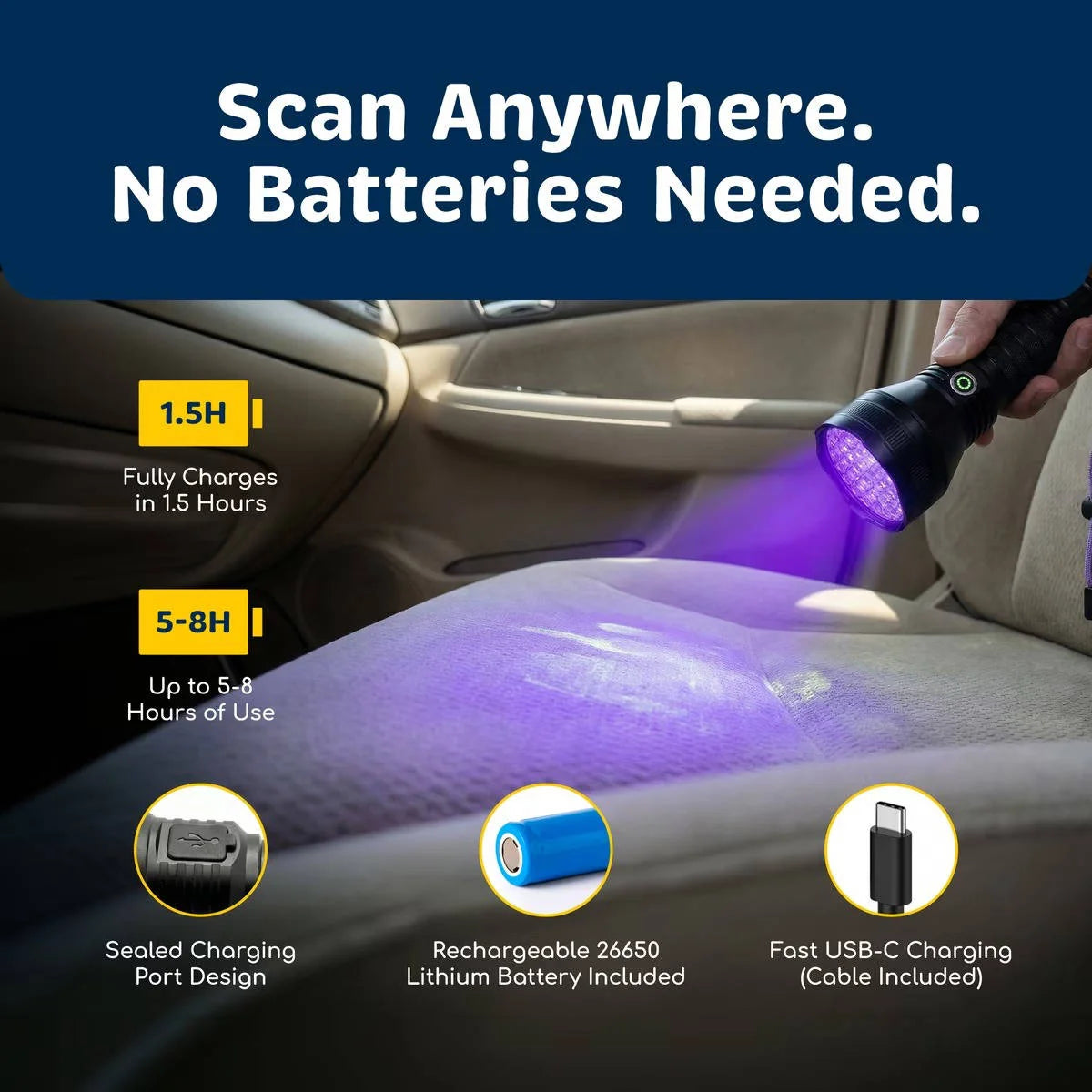 Blacklight Flashlight 395nm Rechargeable 51 LED