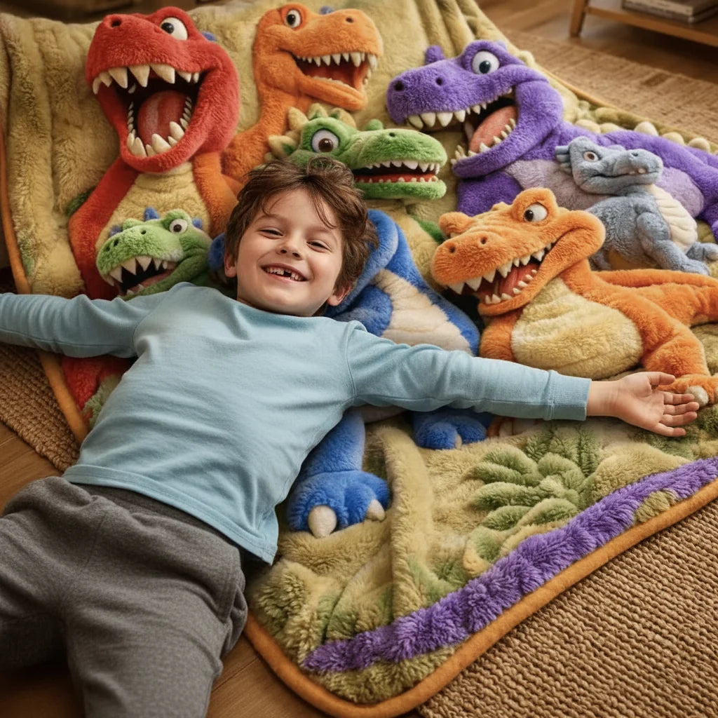 Blanket 3D Dinosaur Print Plush Machine-Washable