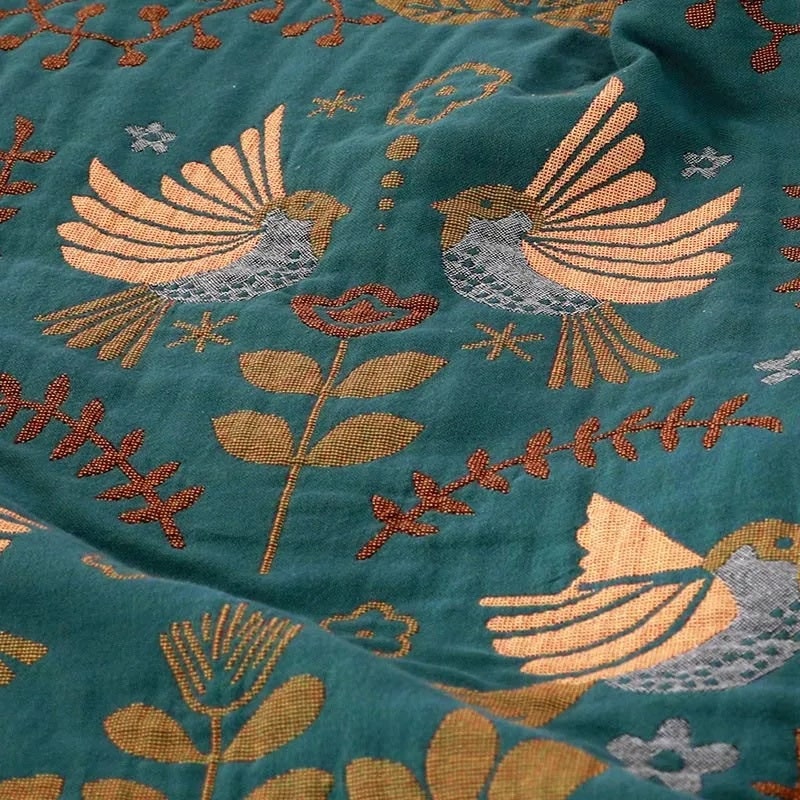 Blanket Reversible Cotton Bird & Floral Pattern