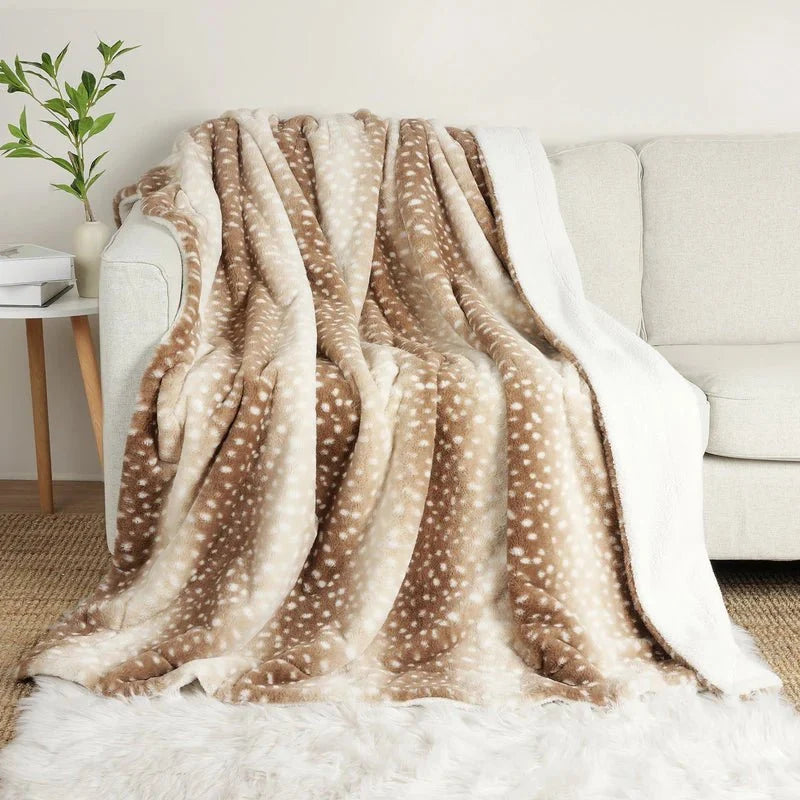 Blanket Reversible Plush Faux Fur Deer Pattern