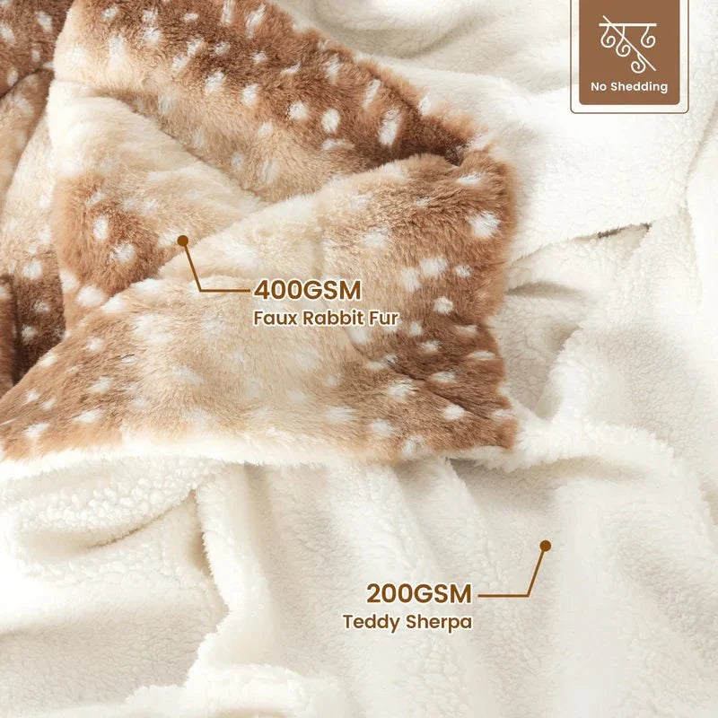 Blanket Reversible Plush Faux Fur Deer Pattern