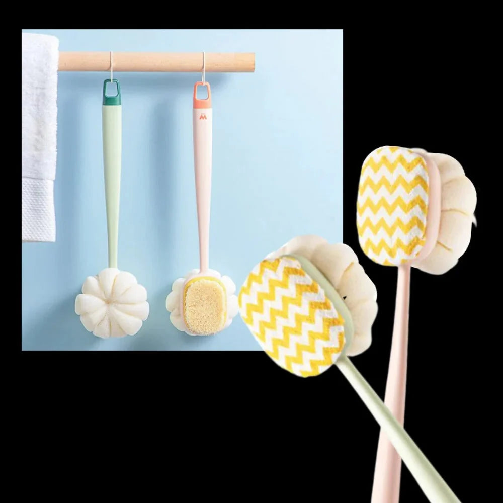 Body Scrubber Dual-Sided Brush Long Handle Hanging Loop