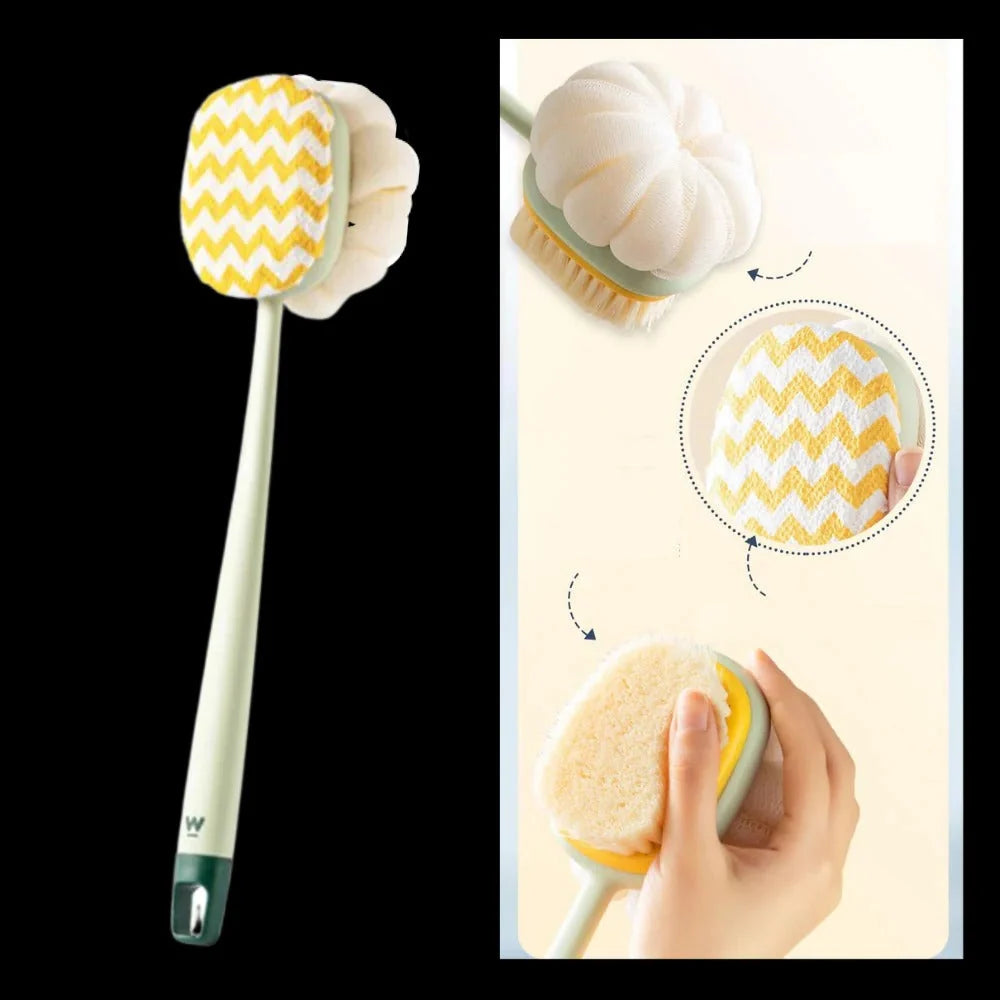 Body Scrubber Dual-Sided Brush Long Handle Hanging Loop