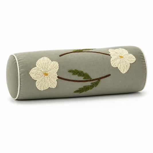 Bolster Pillow Hand-Stitched Floral Removable Cover