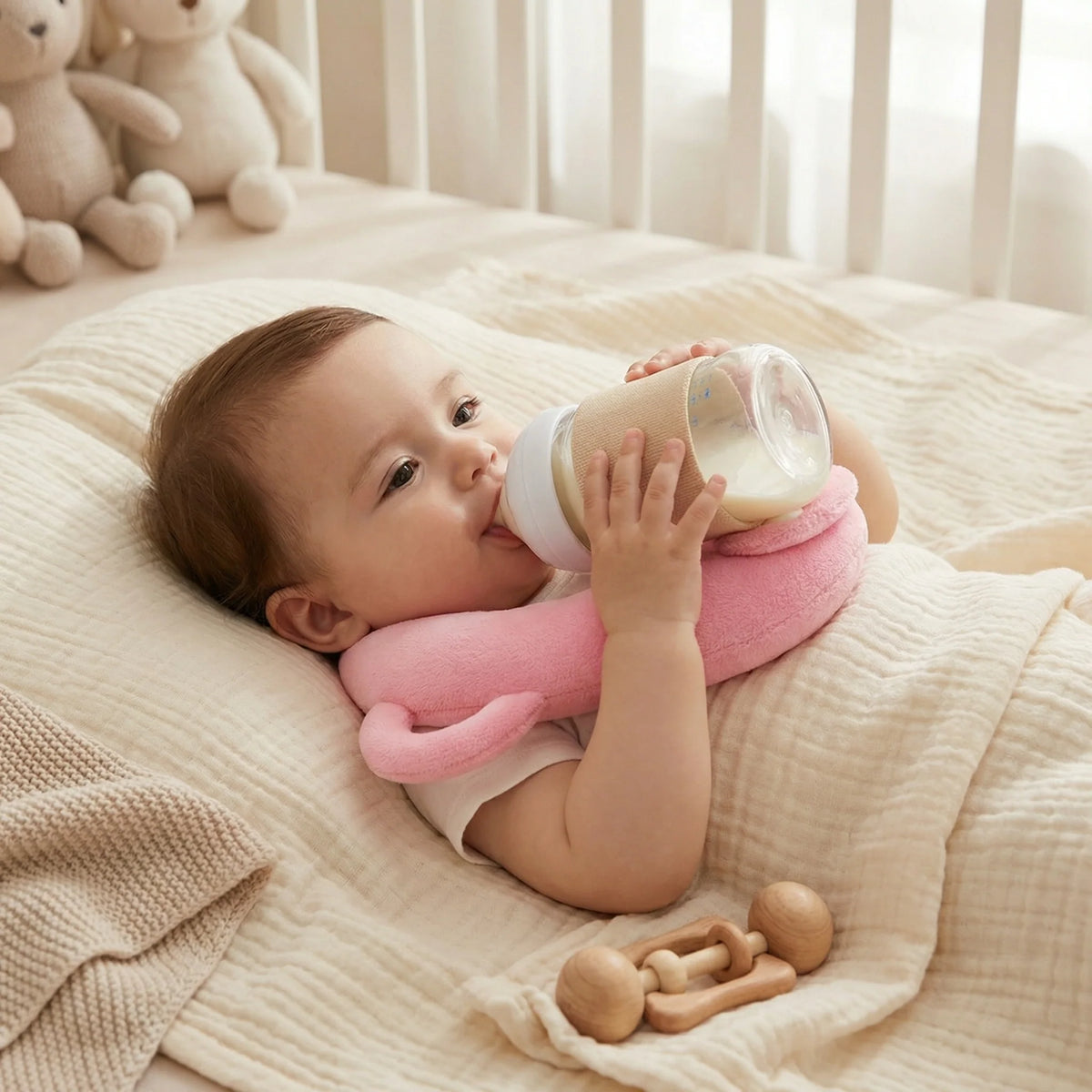 Bottle Feeding Pillow Curved Holder Breathable Mesh Fold-Flat
