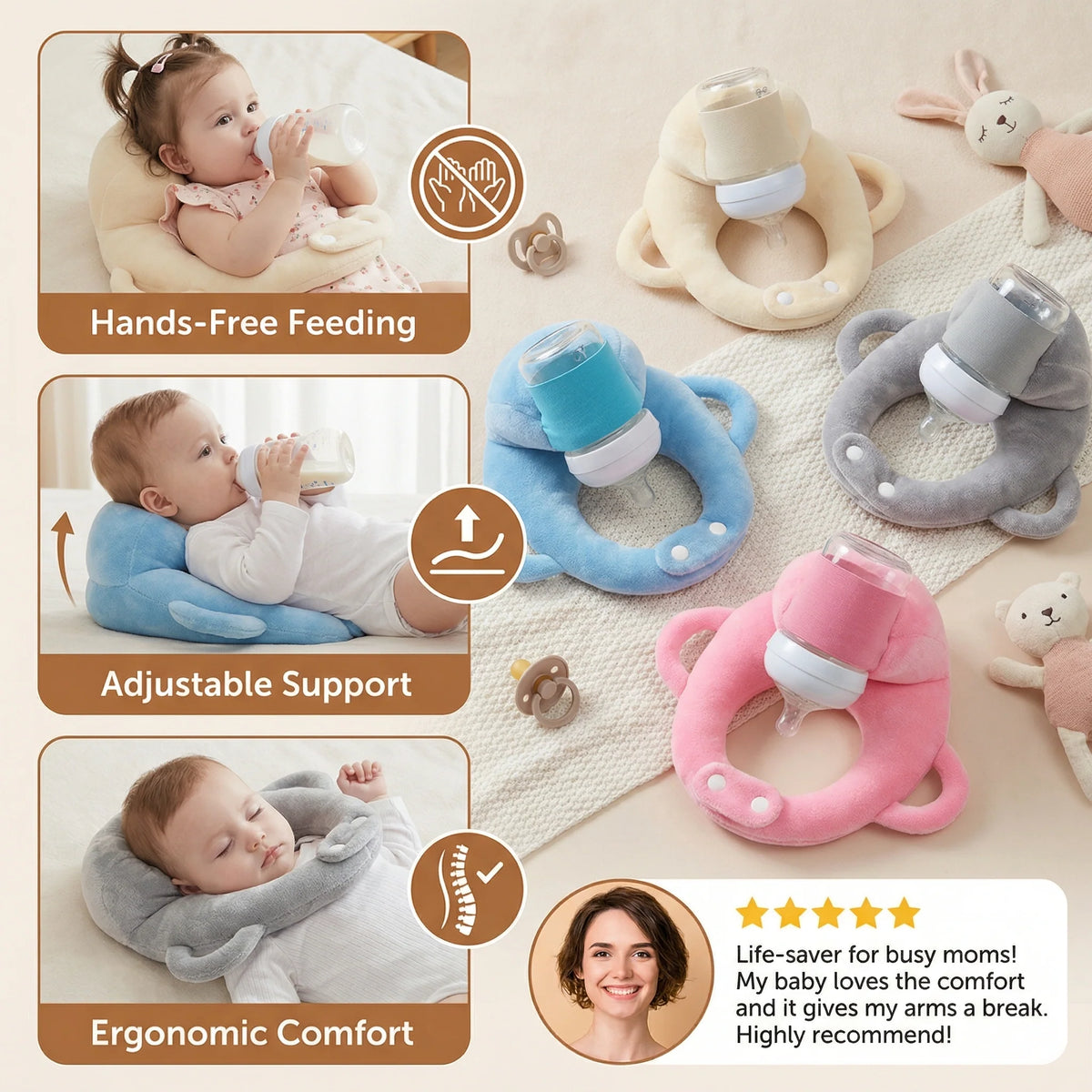 Bottle Feeding Pillow Curved Holder Breathable Mesh Fold-Flat