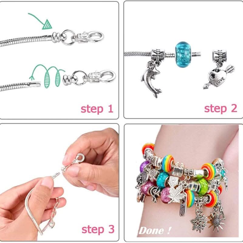 Bracelet Making Kit Glass Beads & Charms Adjustable