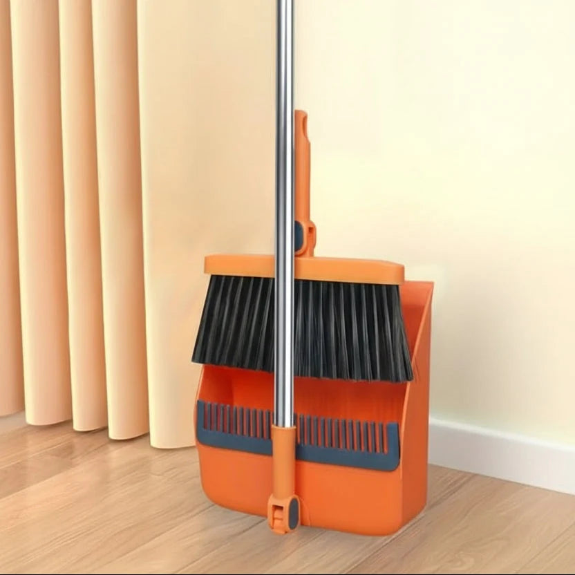 Broom and Dustpan Set 48.8-Inch Long Handle Upright Storage