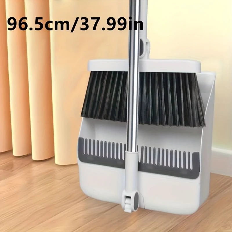 Broom and Dustpan Set 48.8-Inch Long Handle Upright Storage