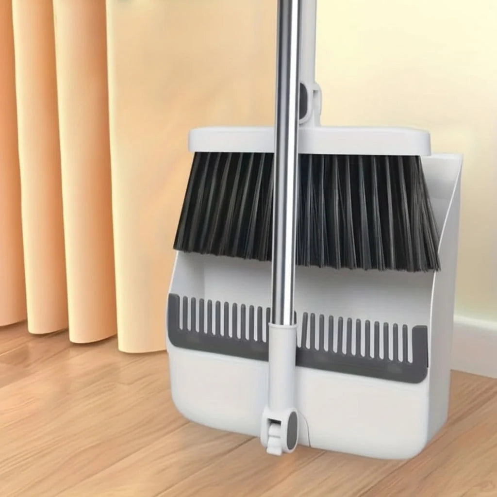 Broom and Dustpan Set 48.8-Inch Long Handle Upright Storage