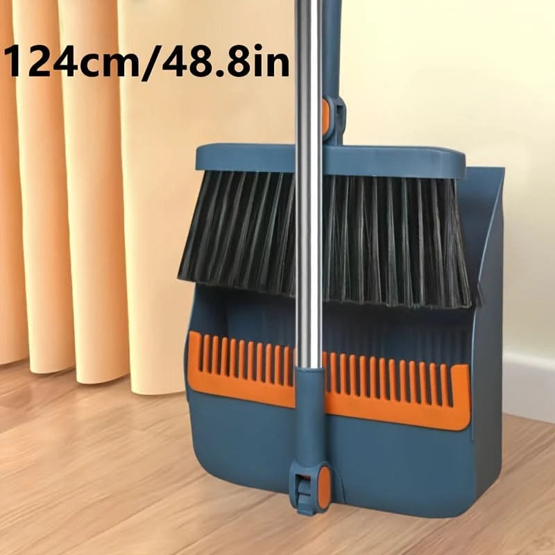 Broom and Dustpan Set 48.8-Inch Long Handle Upright Storage