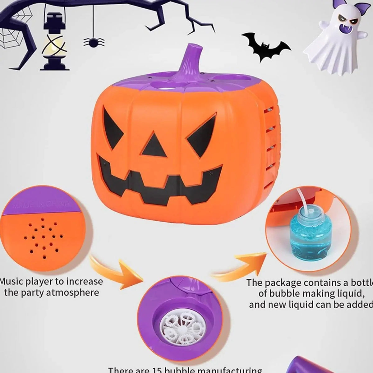 Bubble Machine Halloween Pumpkin LED Lights Rechargeable