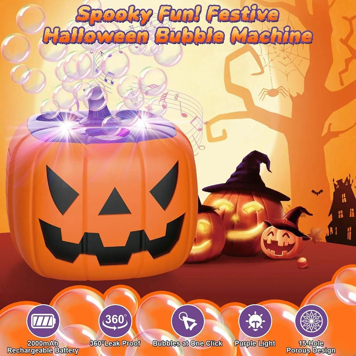 Bubble Machine Halloween Pumpkin LED Lights Rechargeable
