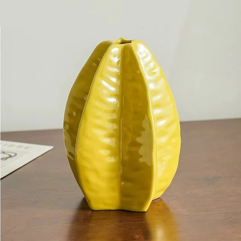 Bud Vase Glossy Ceramic Ribbed Narrow Opening
