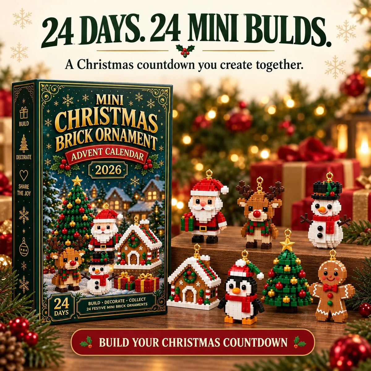 Building Block Advent Calendar 24 Mini Builds Hanging Ornaments