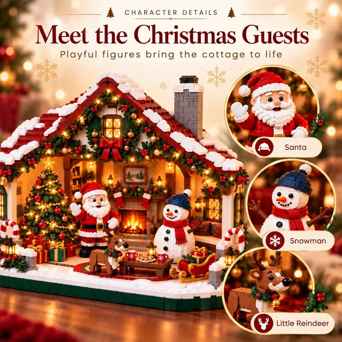 Building Block Kit Open-Front Christmas House With Figures