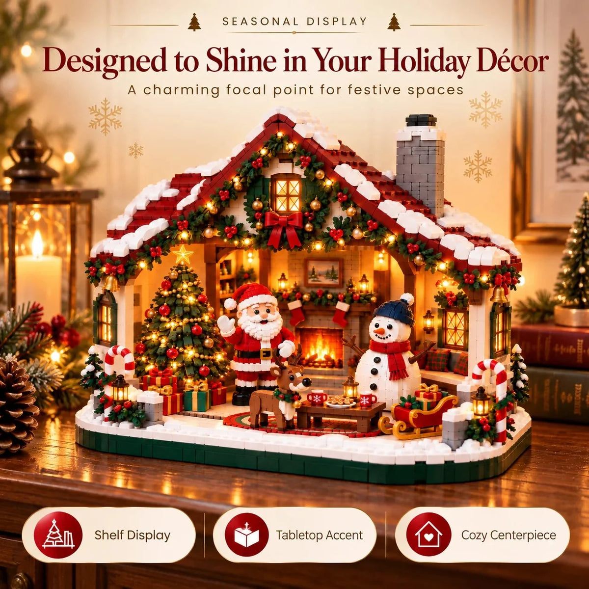 Building Block Kit Open-Front Christmas House With Figures