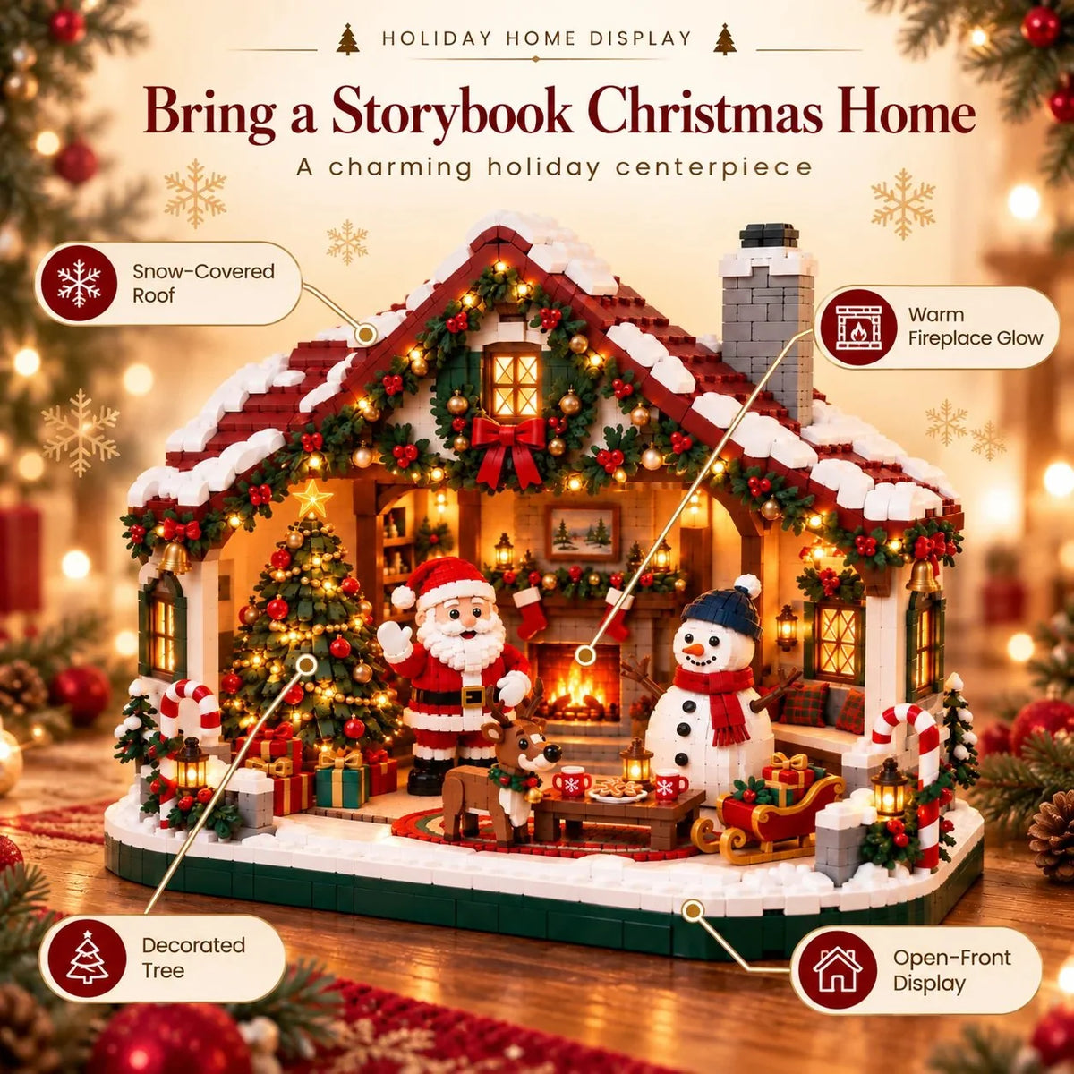 Building Block Kit Open-Front Christmas House With Figures