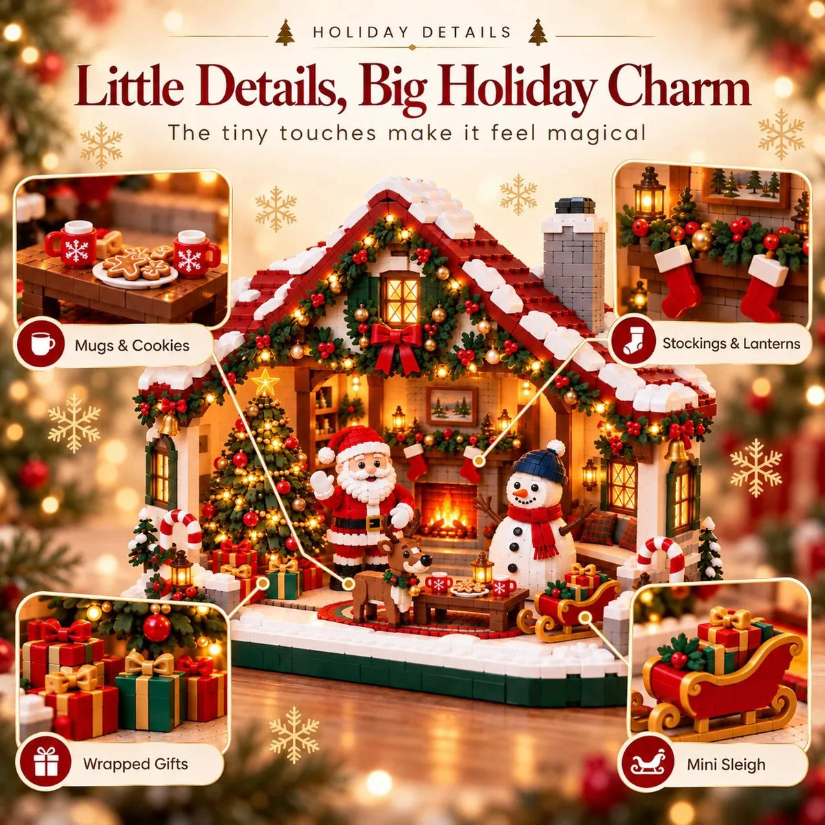 Building Block Kit Open-Front Christmas House With Figures