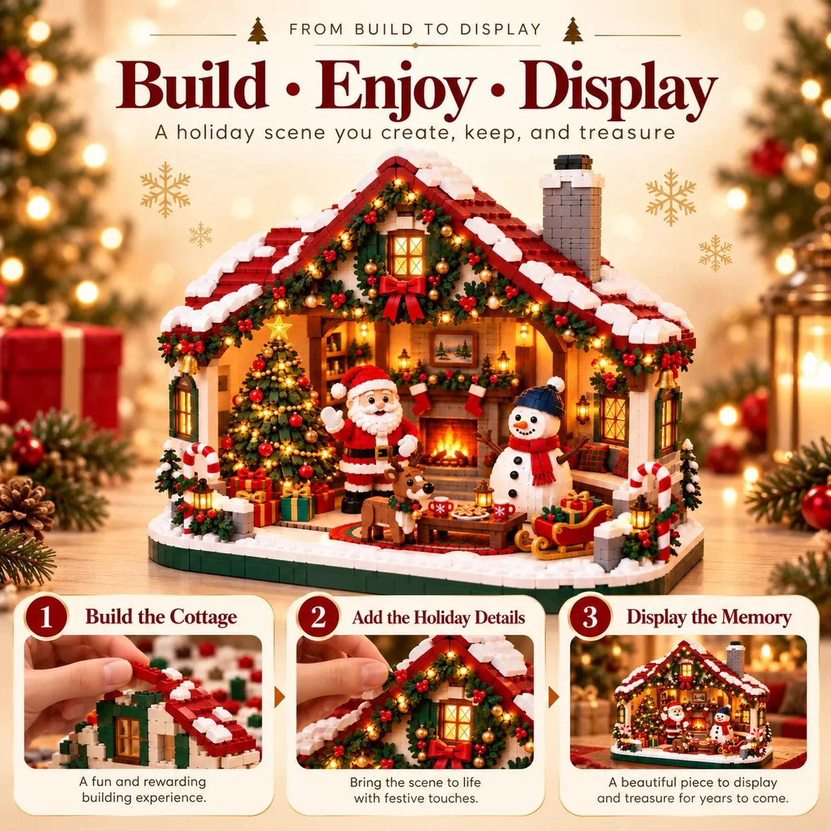 Building Block Kit Open-Front Christmas House With Figures