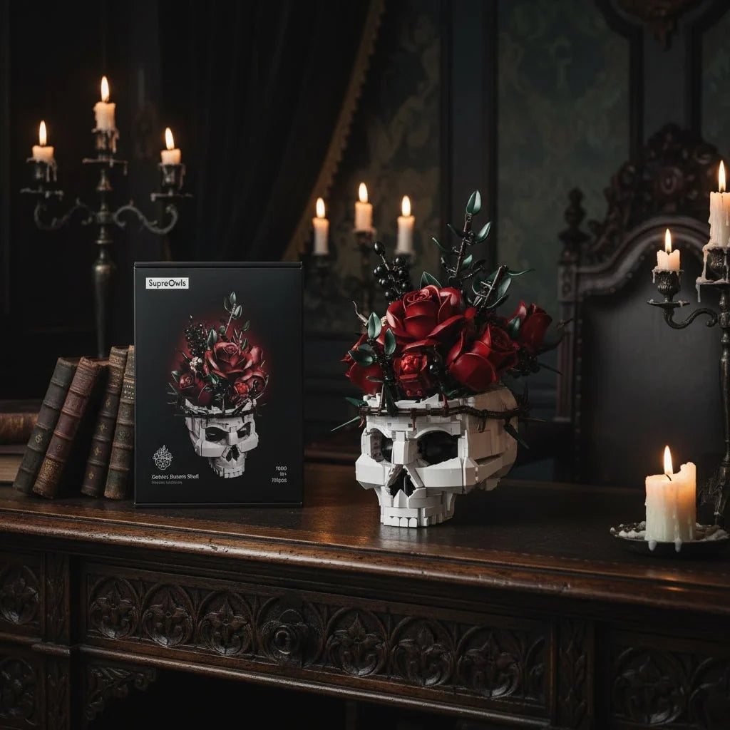 Building Block Model Kit Gothic Skull & Rose Decor