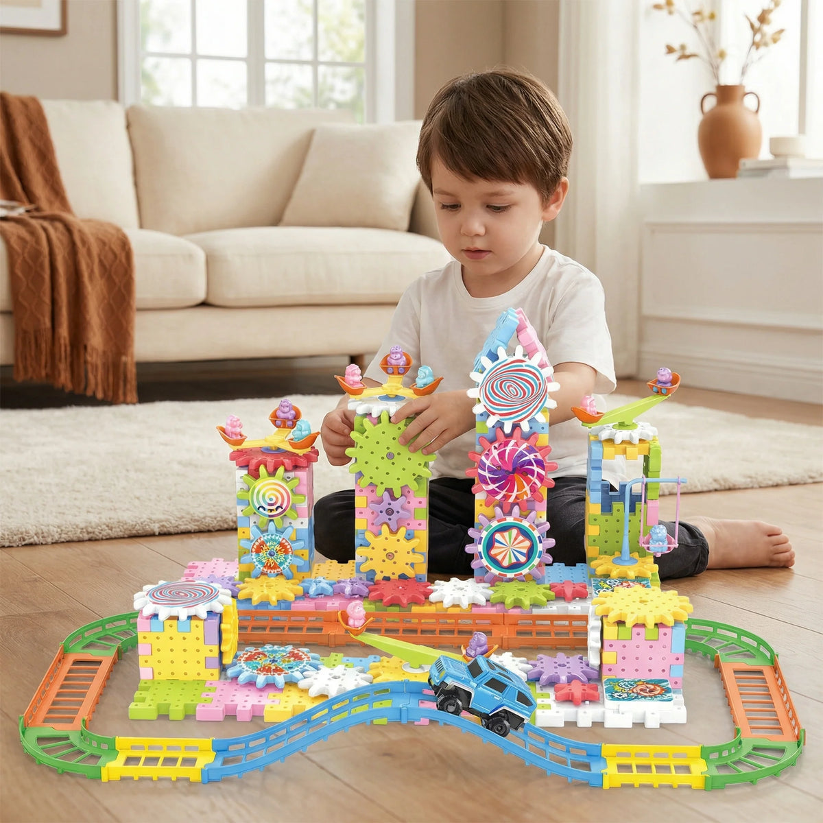 Building Block Set Interlocking Rotating Gears Up to 203 Pieces