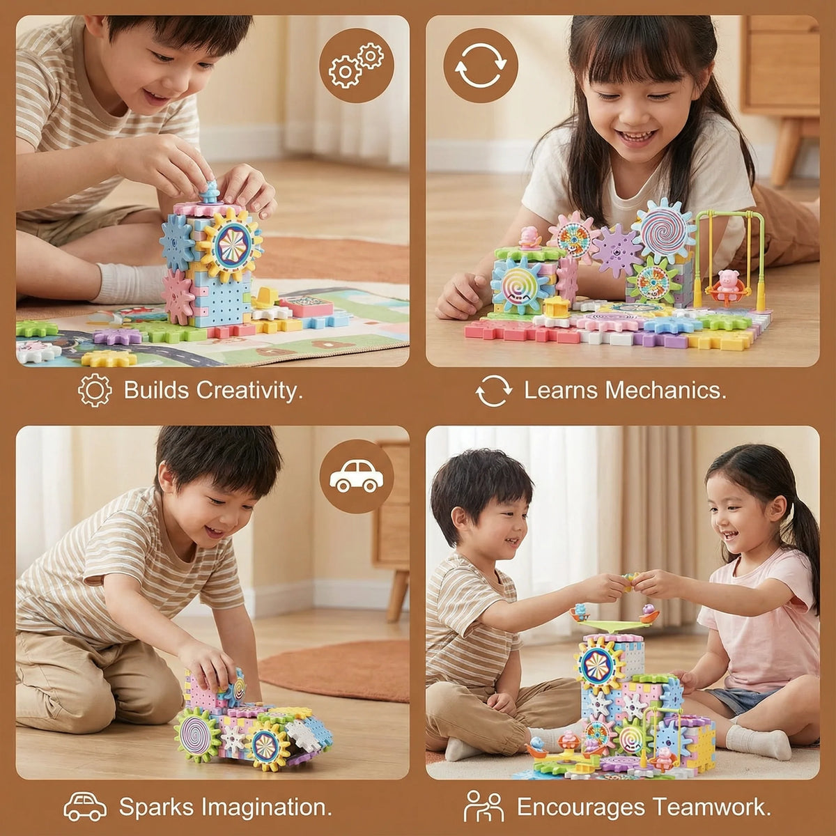 Building Block Set Interlocking Rotating Gears Up to 203 Pieces