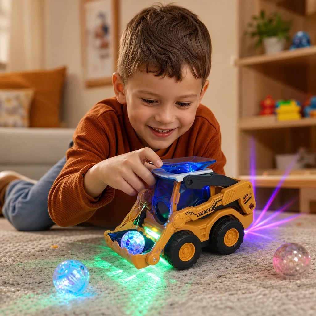 Bulldozer Toy Ball Launcher Light-Up Lights