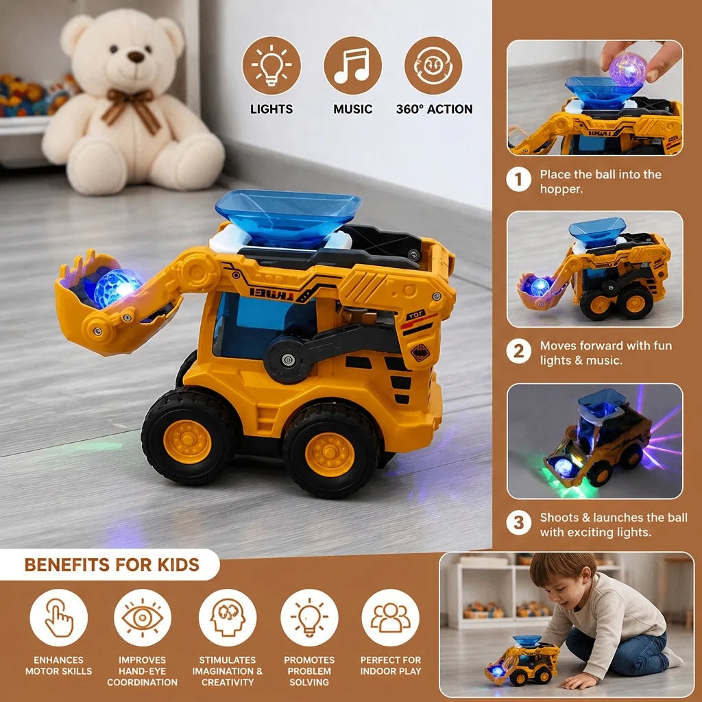 Bulldozer Toy Ball Launcher Light-Up Lights