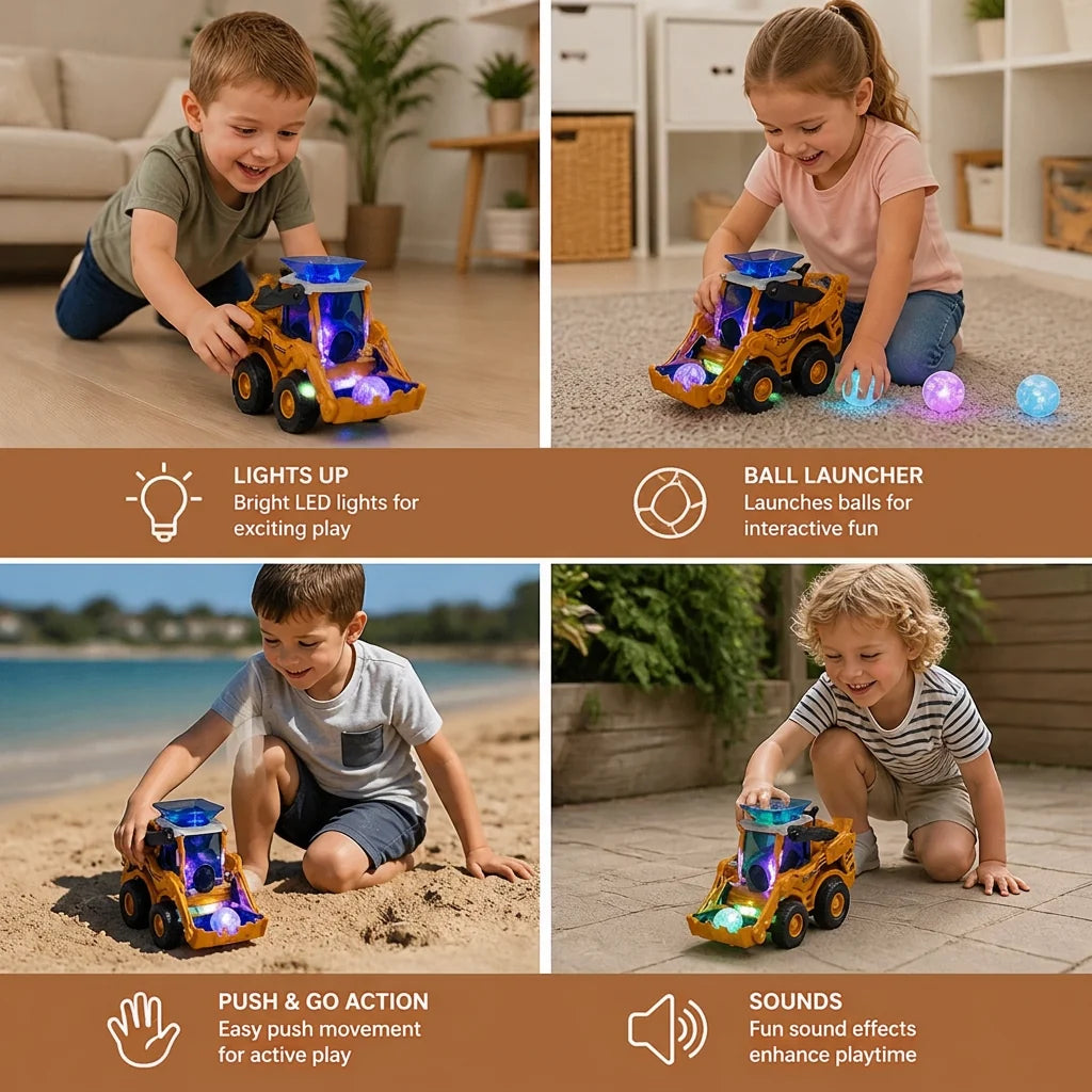 Bulldozer Toy Ball Launcher Light-Up Lights