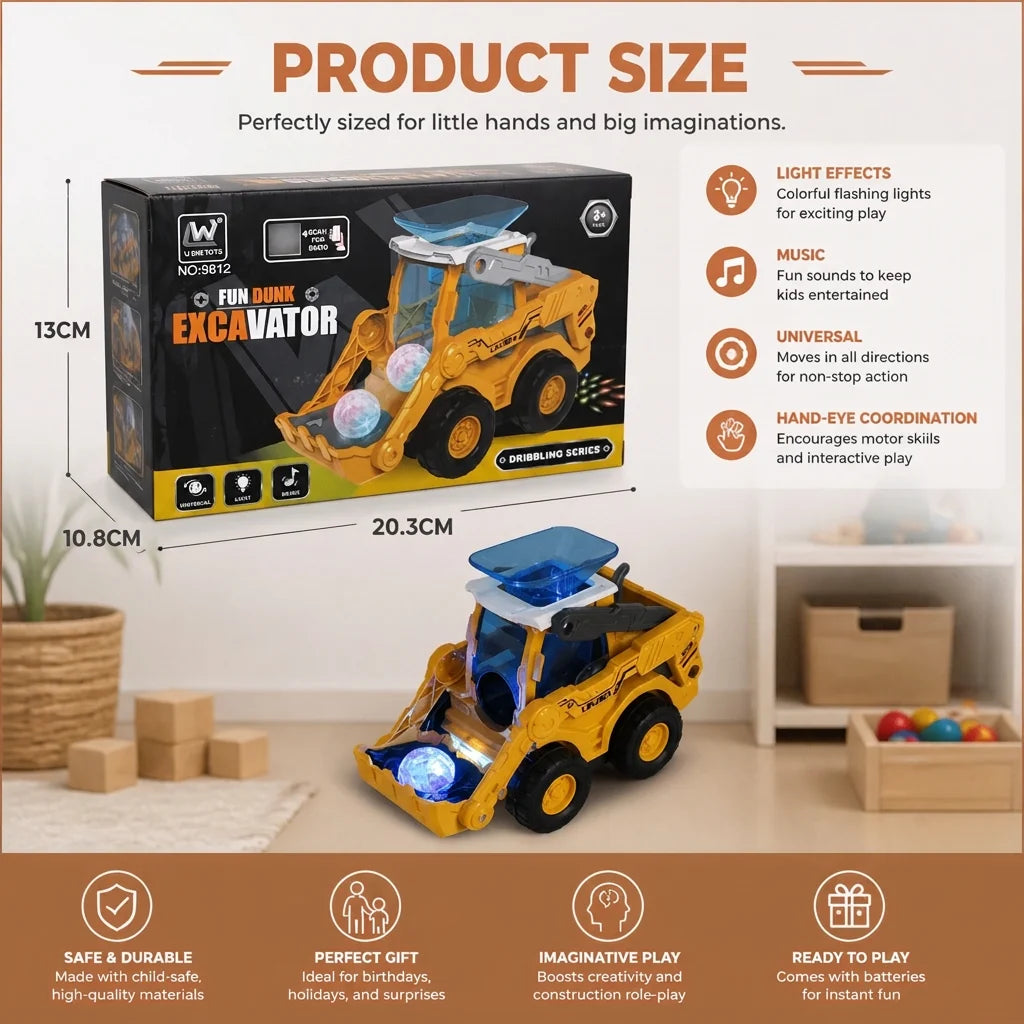 Bulldozer Toy Ball Launcher Light-Up Lights