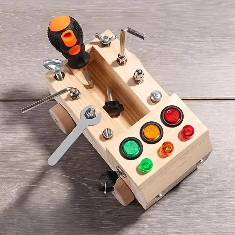 Busy Board Wooden Traffic Light LEDs Fine Motor Activity