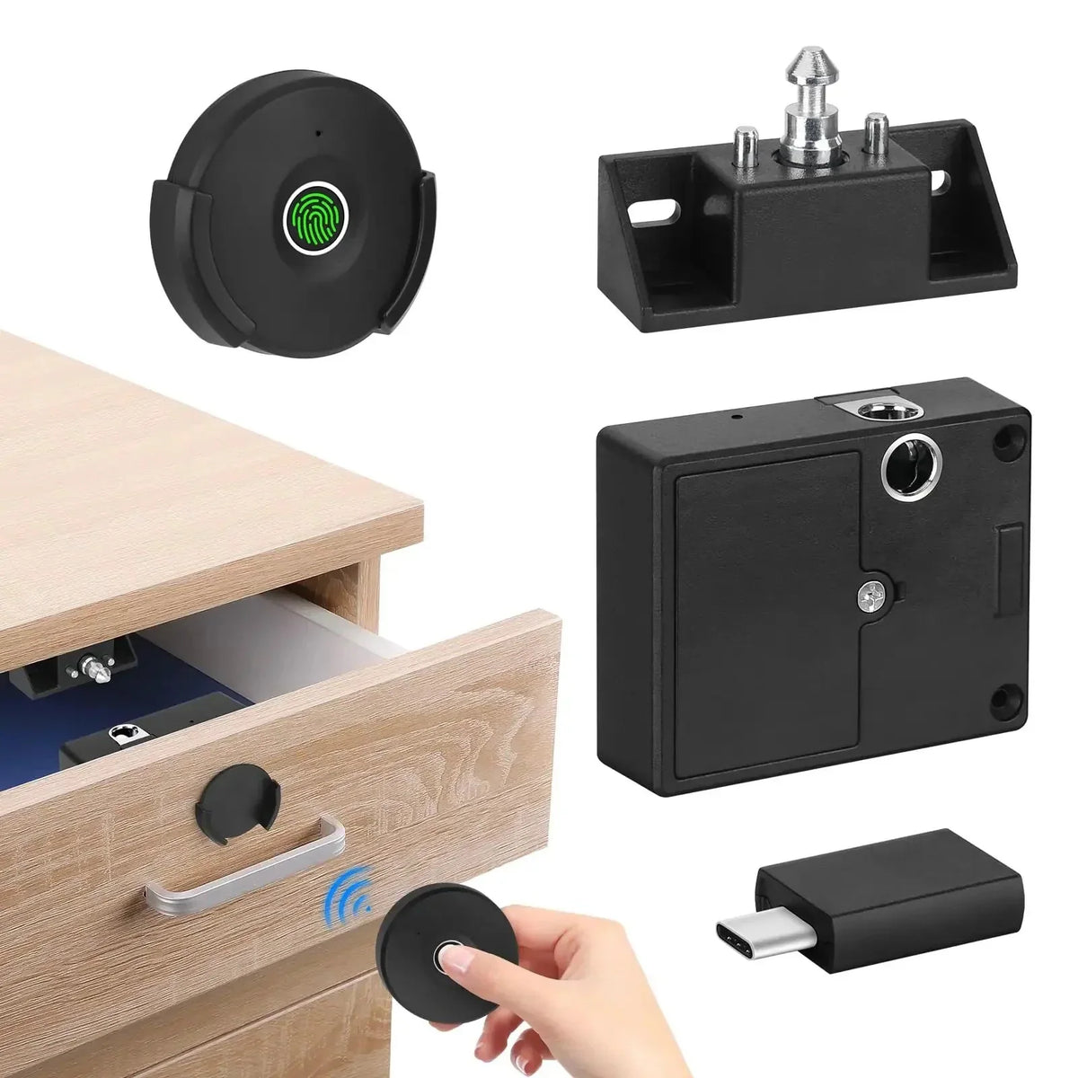 Cabinet Lock Fingerprint Keyless No-Drill USB Backup