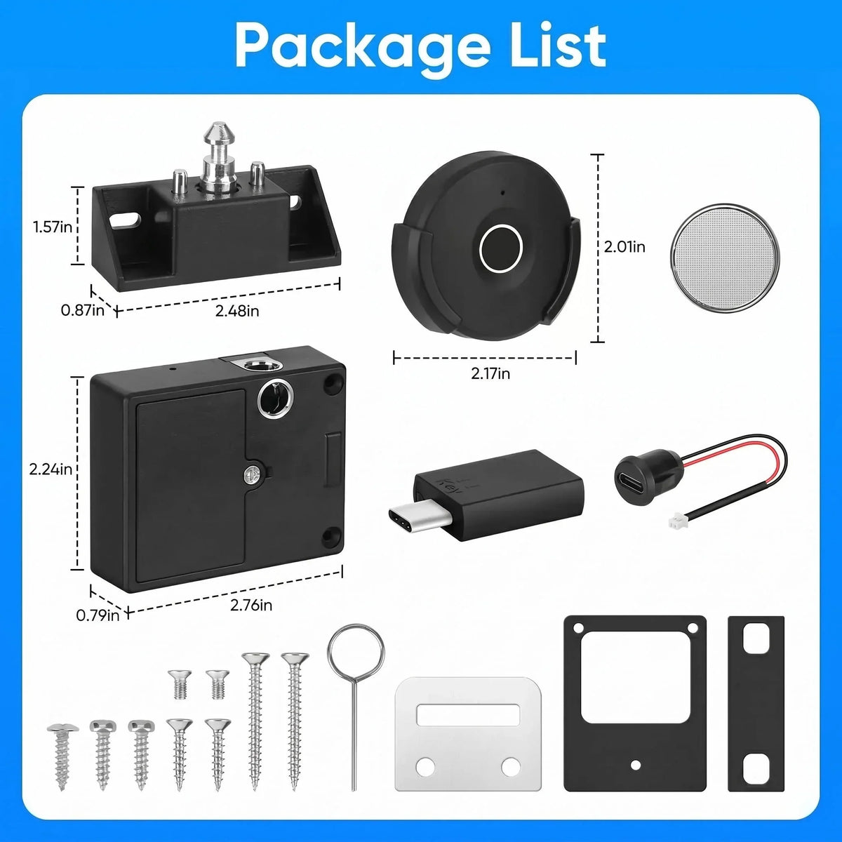 Cabinet Lock Fingerprint Keyless No-Drill USB Backup