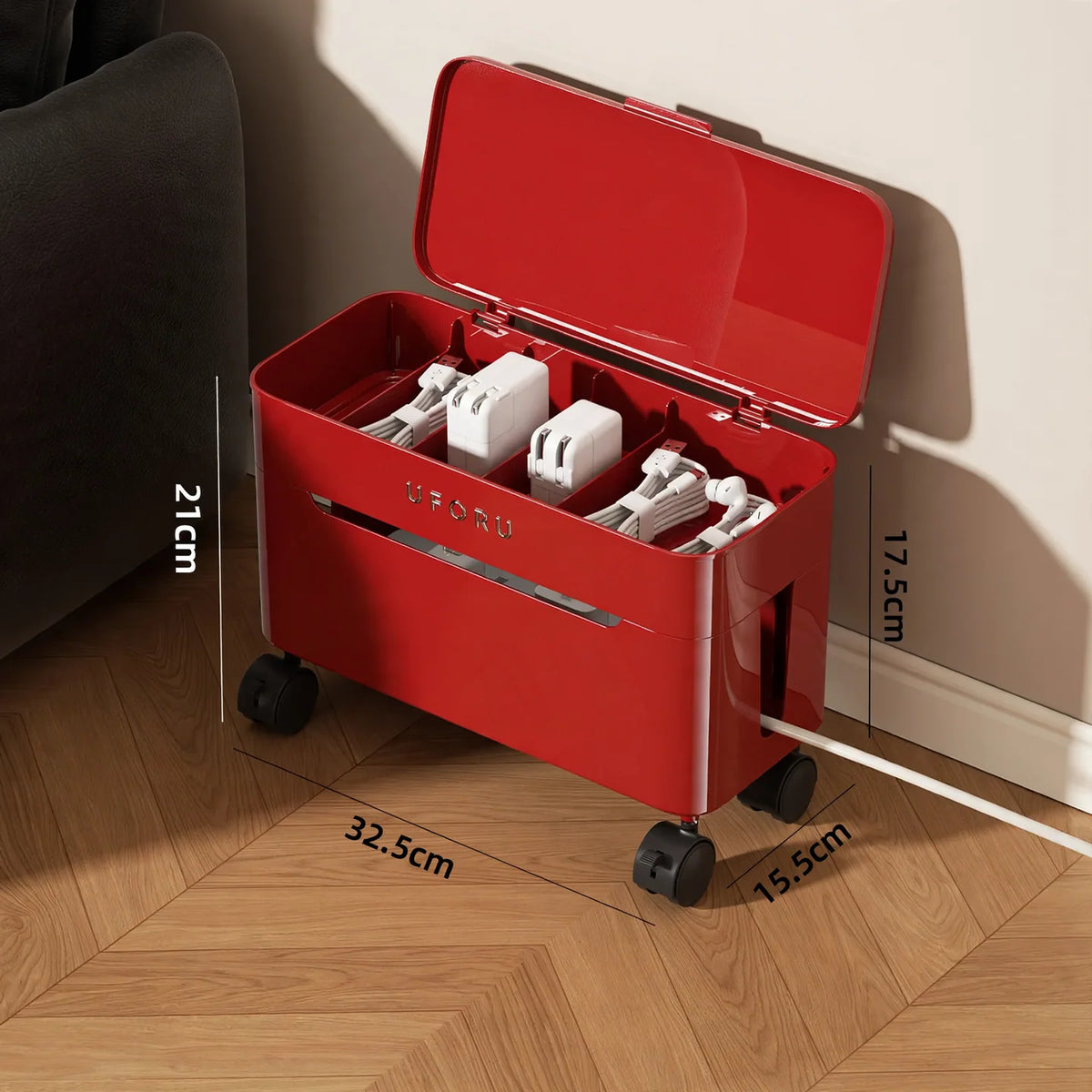 Cable Organizer Box Double-Layer Rolling Holds 12+ Cables